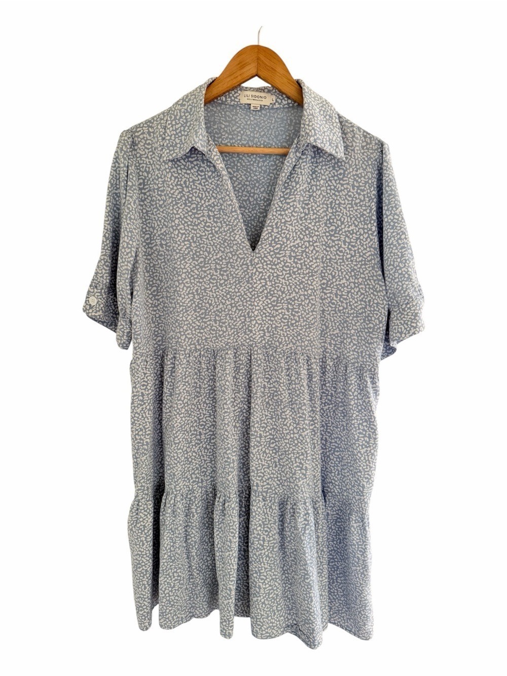 Lili Sidonio Molly Bracken Blue Tiered Mini Dress Large Cottagecore
